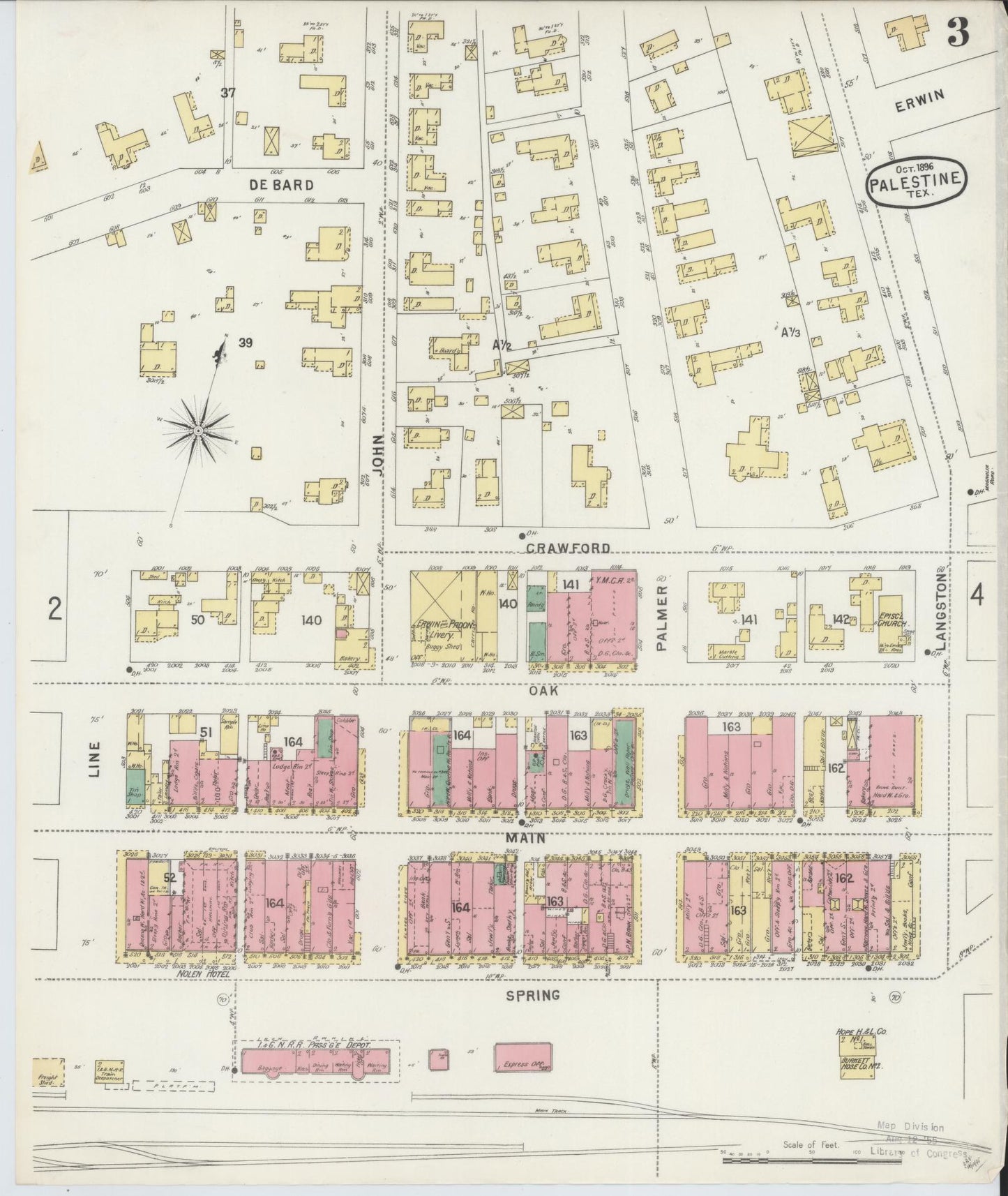 Sanborn Fire Insurance Map from Palestine, Anderson County, Texas (1896), Sheet #0003 - Historic Sanborn Fire Insurance Map Print, vintage old map wall art, antique decor, genealogy gift, Texas Texas map