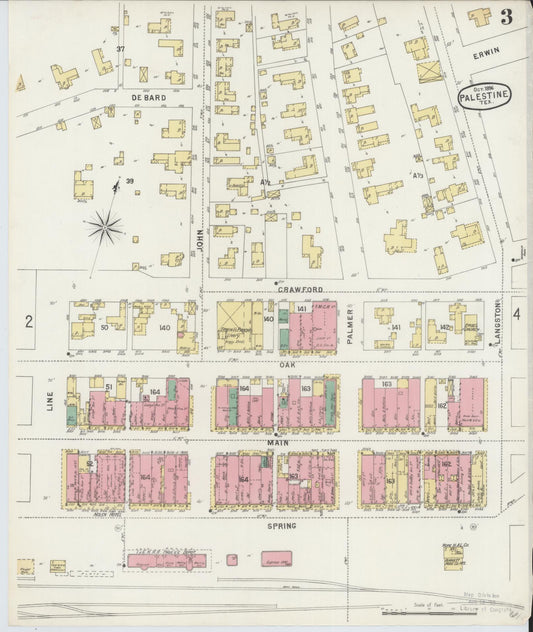 Sanborn Fire Insurance Map from Palestine, Anderson County, Texas (1896), Sheet #0003 - Historic Sanborn Fire Insurance Map Print, vintage old map wall art, antique decor, genealogy gift, Texas Texas map