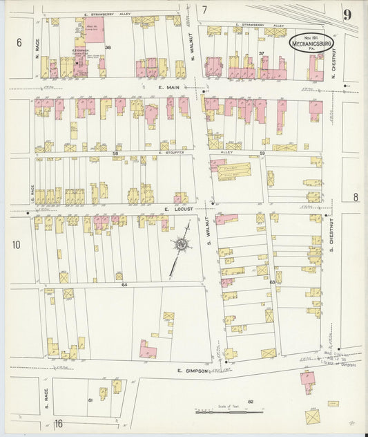 Sanborn Fire Insurance Map from Mechanicsburg, Cumberland County, Pennsylvania (1911), Sheet #0009 - Historic Sanborn Fire Insurance Map Print, vintage old map wall art, antique decor, genealogy gift, Pennsylvania Pennsylvania map