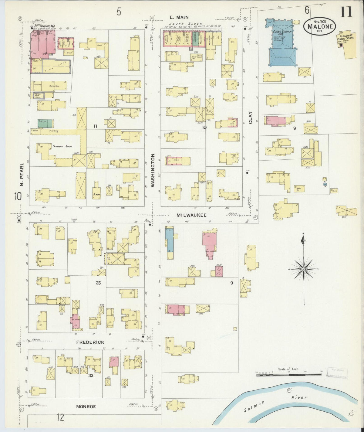 Sanborn Fire Insurance Map from Malone, Franklin County, New York (1908), Sheet #0011 - Complete Map Set gallery image, historic Sanborn map, vintage wall art, New York New York