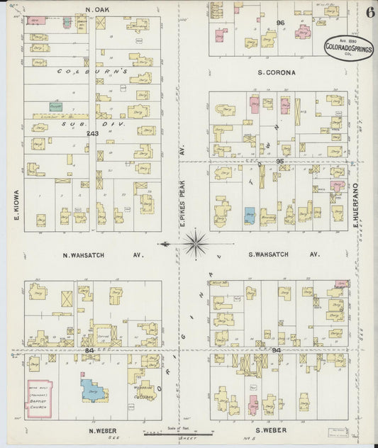 Sanborn Fire Insurance Map from Colorado Springs, El Paso County, Colorado (1890), Sheet #0006 - Historic Sanborn Fire Insurance Map Print, vintage old map wall art, antique decor, genealogy gift, Colorado Colorado map