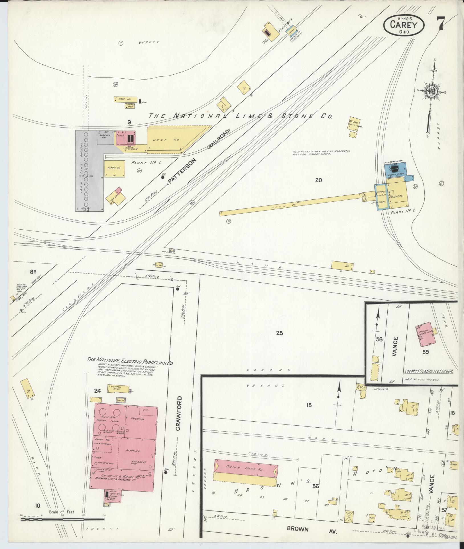 Sanborn Fire Insurance Map from Carey, Wyandot County, Ohio (1916), Sheet #0007 - Historic Sanborn Fire Insurance Map Print, vintage old map wall art, antique decor, genealogy gift, Ohio Ohio map