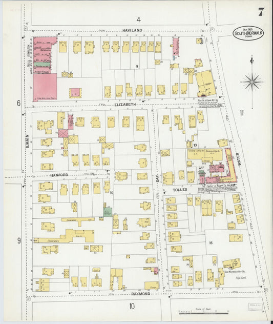 Sanborn Fire Insurance Map from South Norwalk, Fairfield County, Connecticut (1900), Sheet #0007 - Historic Sanborn Fire Insurance Map Print, vintage old map wall art, antique decor, genealogy gift, Connecticut Connecticut map
