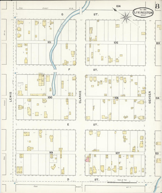 Sanborn Fire Insurance Map from Livingston, Park County, Montana (1891), Sheet #0008 - Historic Sanborn Fire Insurance Map Print, vintage old map wall art, antique decor, genealogy gift, Montana Montana map