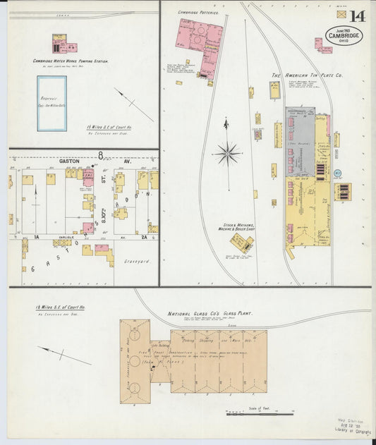 Sanborn Fire Insurance Map from Cambridge, Guernsey County, Ohio (1901), Sheet #0014 - Historic Sanborn Fire Insurance Map Print, vintage old map wall art, antique decor, genealogy gift, Ohio Ohio map