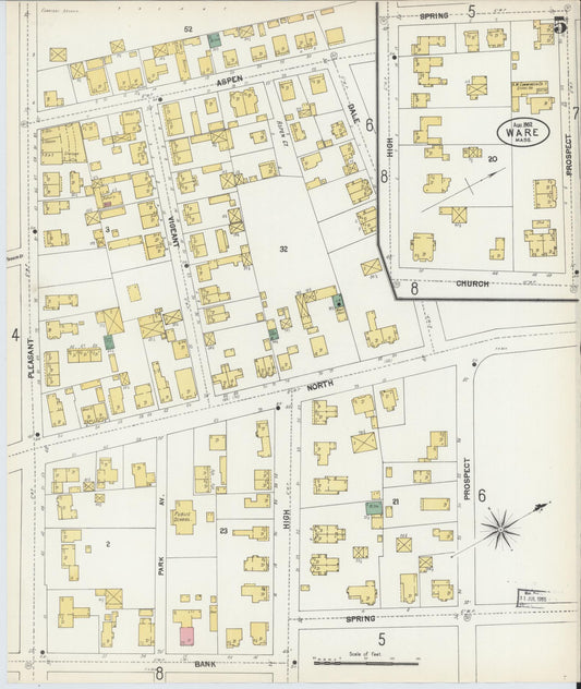 Sanborn Fire Insurance Map from Ware, Hampshire County, Massachusetts (1902), Sheet #0005 - Historic Sanborn Fire Insurance Map Print, vintage old map wall art, antique decor, genealogy gift, Massachusetts Massachusetts map