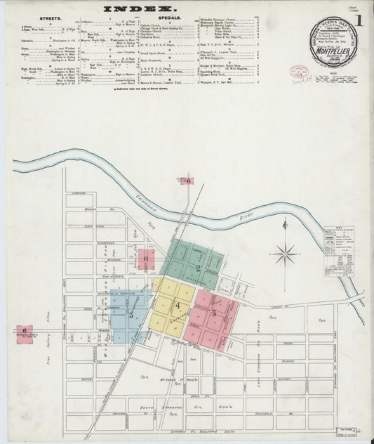 Sanborn Fire Insurance Map from Montpelier, Blackford County, Indiana (1895), Sheet #0001 - Historic Sanborn Fire Insurance Map Print, vintage old map wall art, antique decor, genealogy gift, Indiana Indiana map