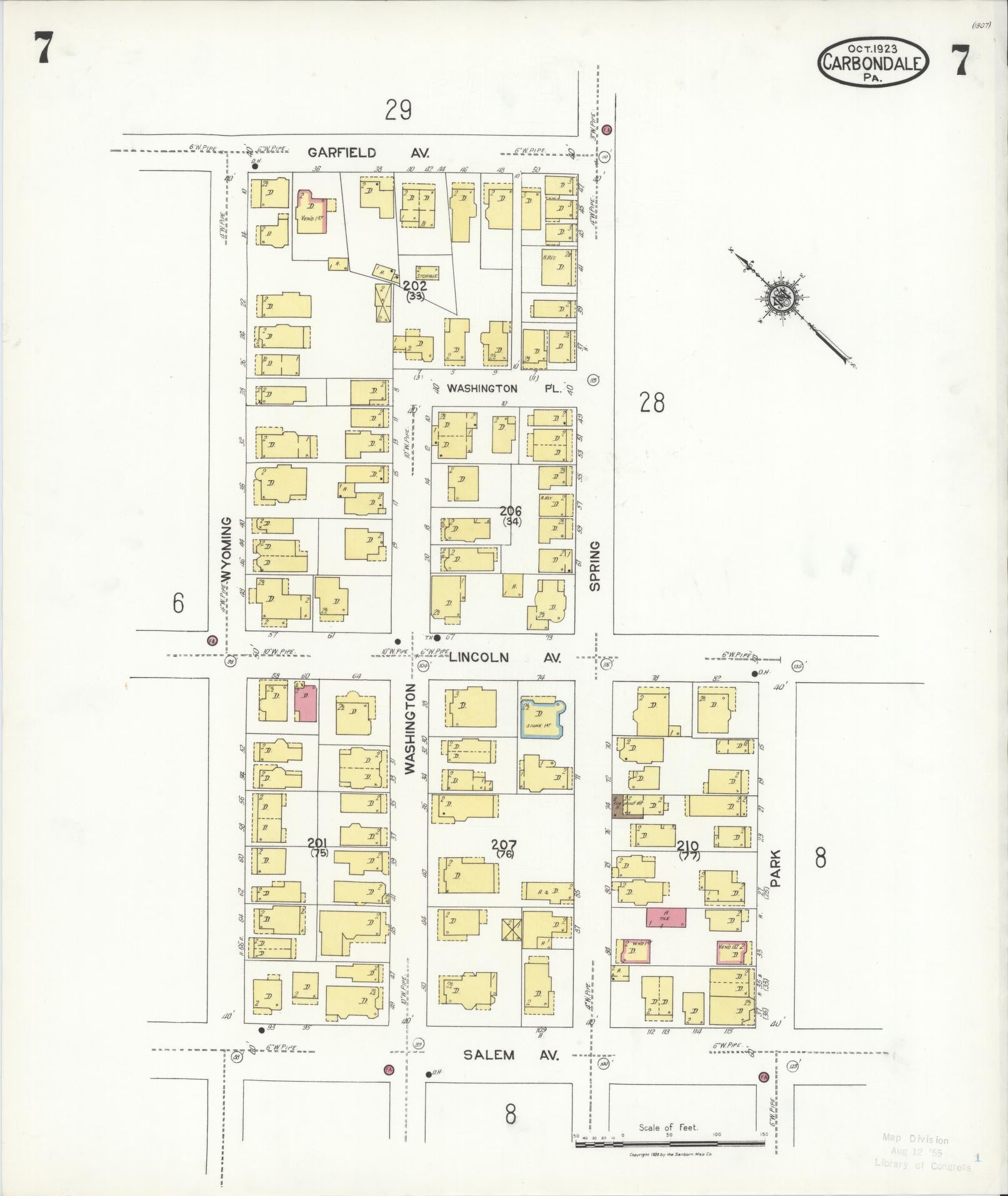Sanborn Fire Insurance Map from Carbondale, Lackawanna County, Pennsylvania (1923), Sheet #0007 - Historic Sanborn Fire Insurance Map Print, vintage old map wall art, antique decor, genealogy gift, Pennsylvania Pennsylvania map