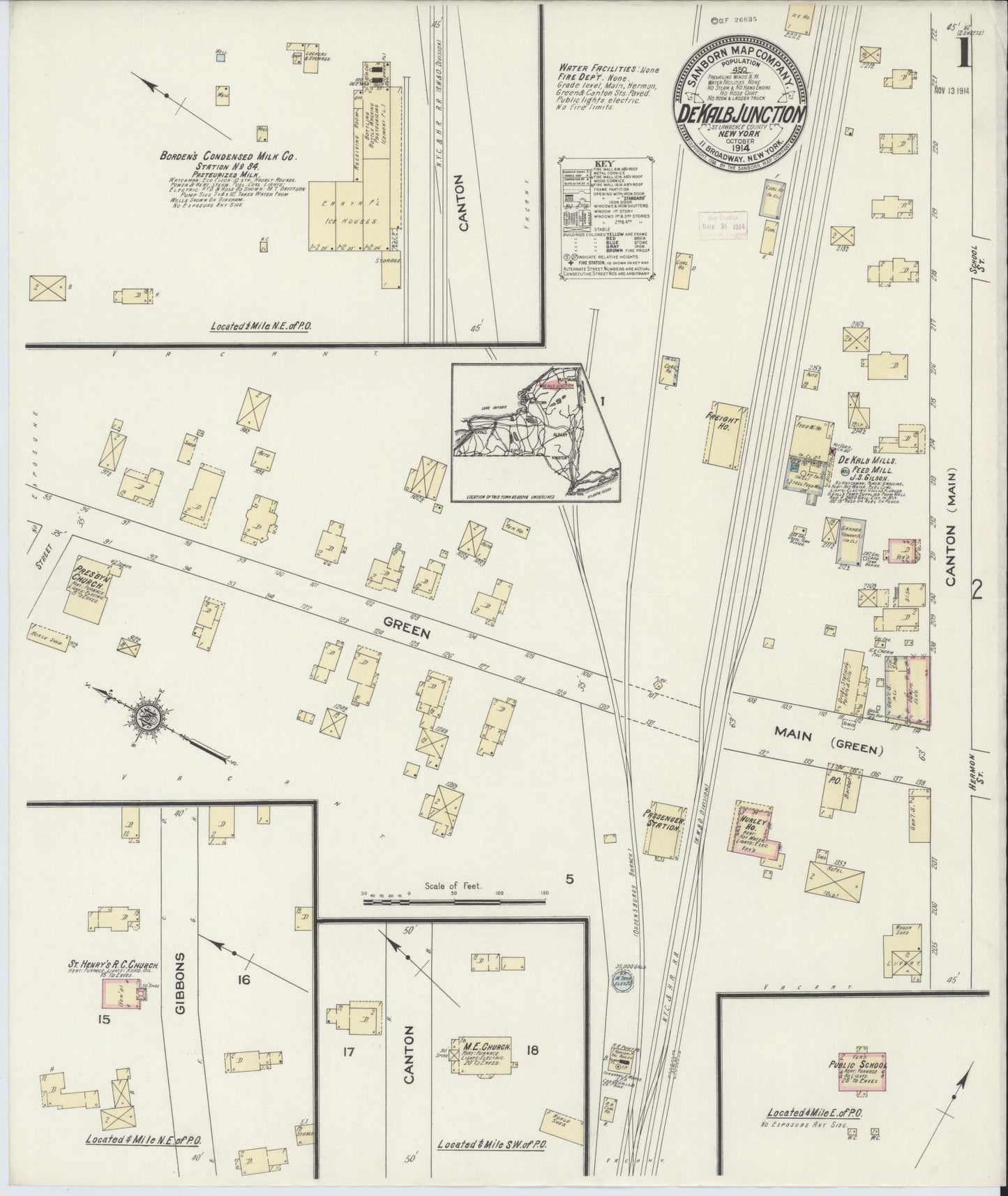 Sanborn Fire Insurance Map from De Kalb Junction, Saint Lawrence County, New York. (1914) – Historic Sanborn Fire Insurance Map Print