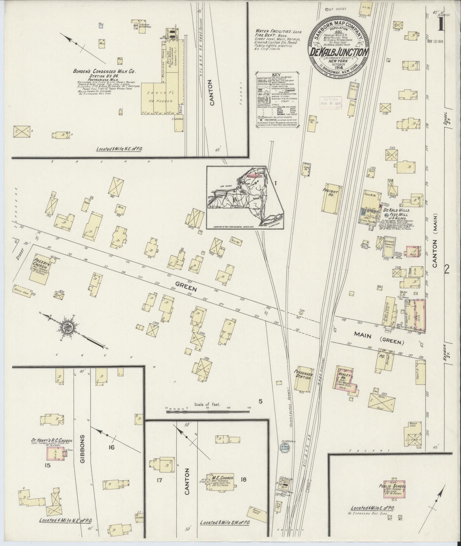 Sanborn Fire Insurance Map from De Kalb Junction, Saint Lawrence County, New York. (1914) – Historic Sanborn Fire Insurance Map Print