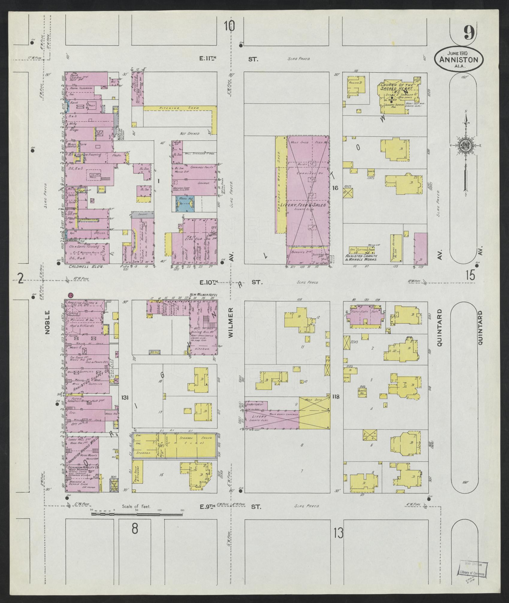 Sanborn Fire Insurance Map from Anniston, Calhoun County, Alabama (1910), Sheet #0009 - Complete Map Set gallery image, historic Sanborn map, vintage wall art, Alabama Alabama