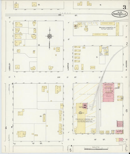 Sanborn Fire Insurance Map from Hawkinsville, Pulaski County, Georgia (1912), Sheet #0003 - Complete Map Set gallery image, historic Sanborn map, vintage wall art, Georgia Georgia