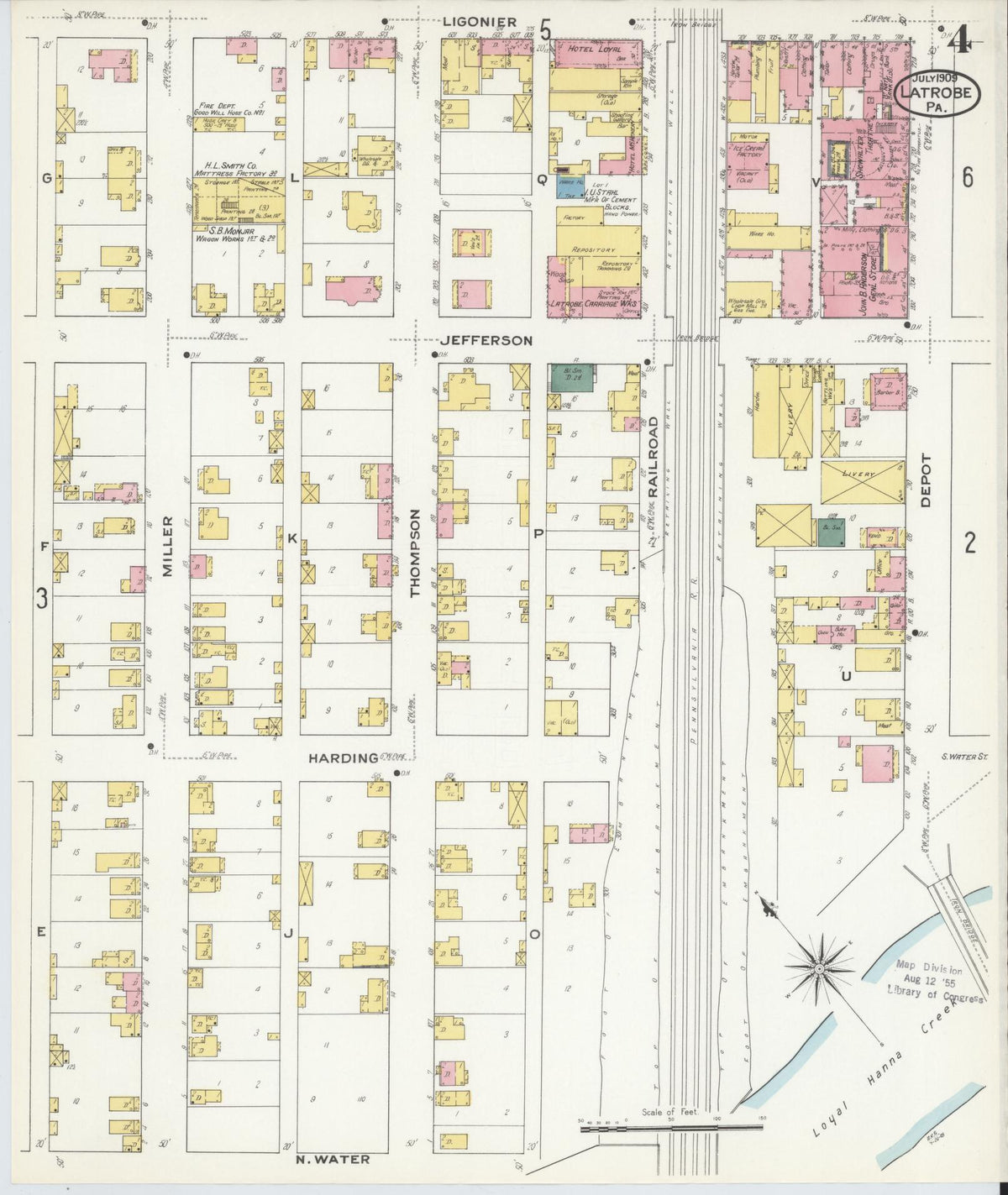 Sanborn Fire Insurance Map from Latrobe, Westmoreland County, Pennsylvania (1909), Sheet #0004 - Historic Sanborn Fire Insurance Map Print, vintage old map wall art, antique decor, genealogy gift, Pennsylvania Pennsylvania map