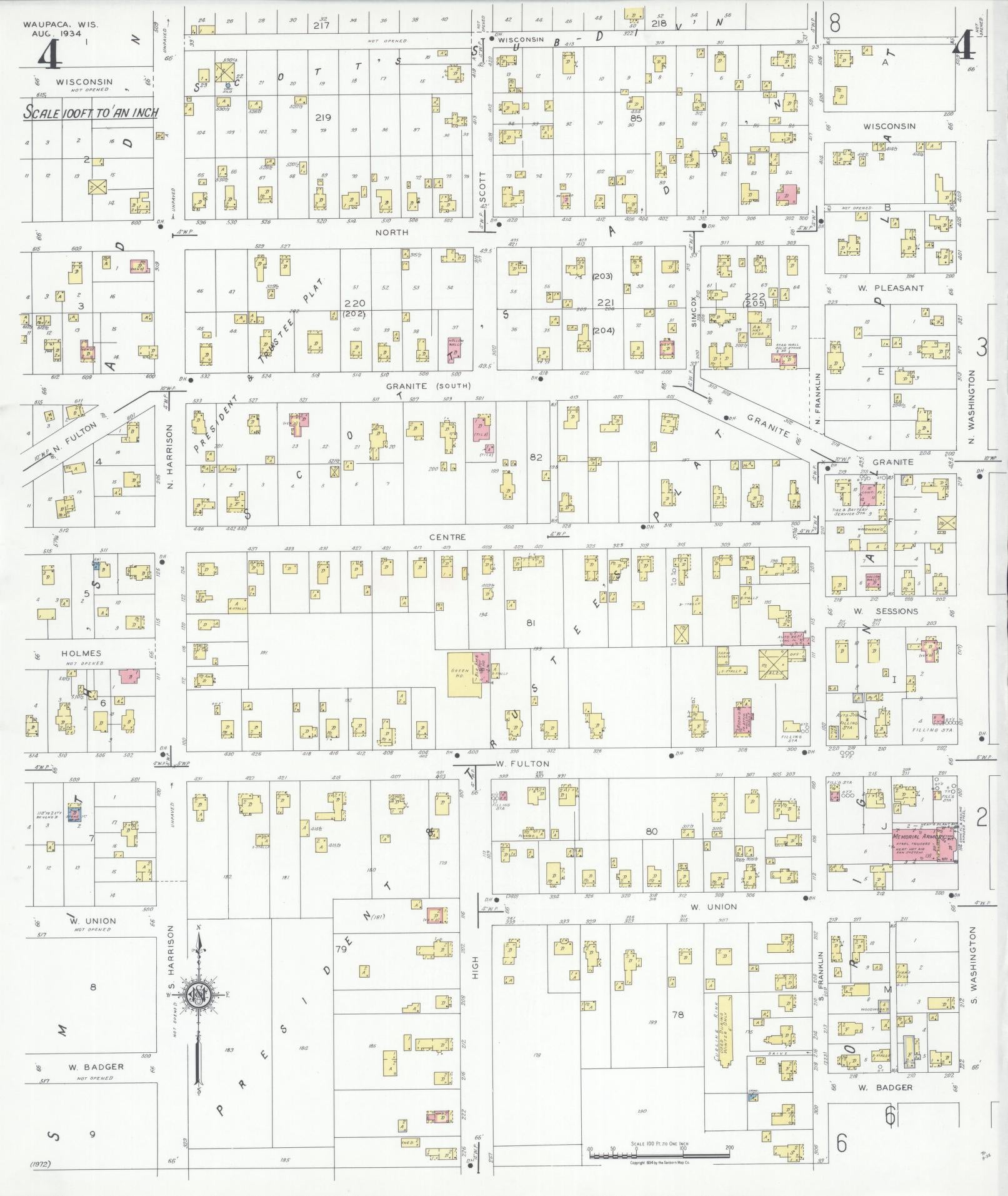 Sanborn Fire Insurance Map from Waupaca, Waupaca County, Wisconsin (1934), Sheet #0004 - Complete Map Set gallery image, historic Sanborn map, vintage wall art, Wisconsin Wisconsin