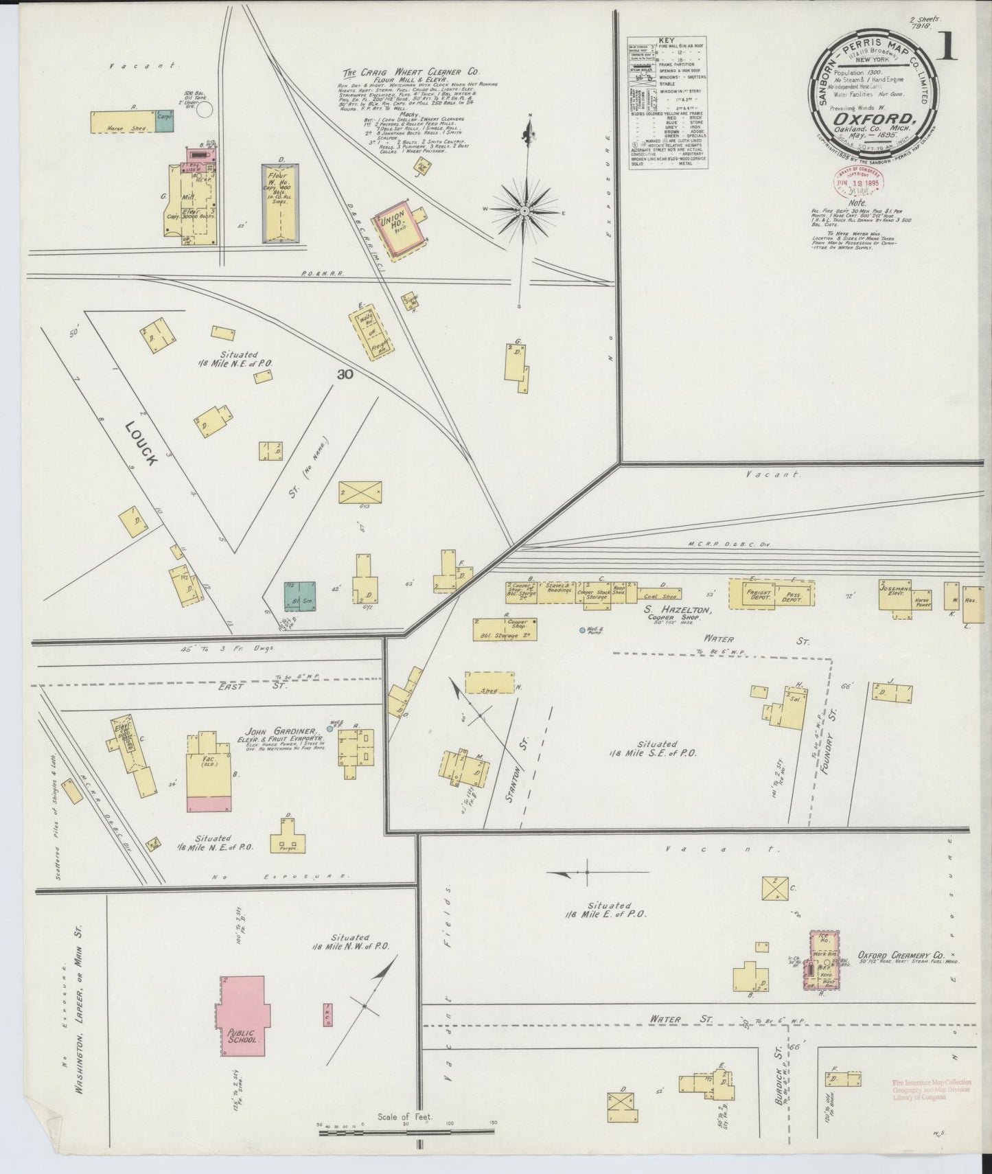 Sanborn Fire Insurance Map from Oxford, Oakland County, Michigan (1895), Sheet #0001 - Complete Map Set gallery image, historic Sanborn map, vintage wall art, Michigan Michigan