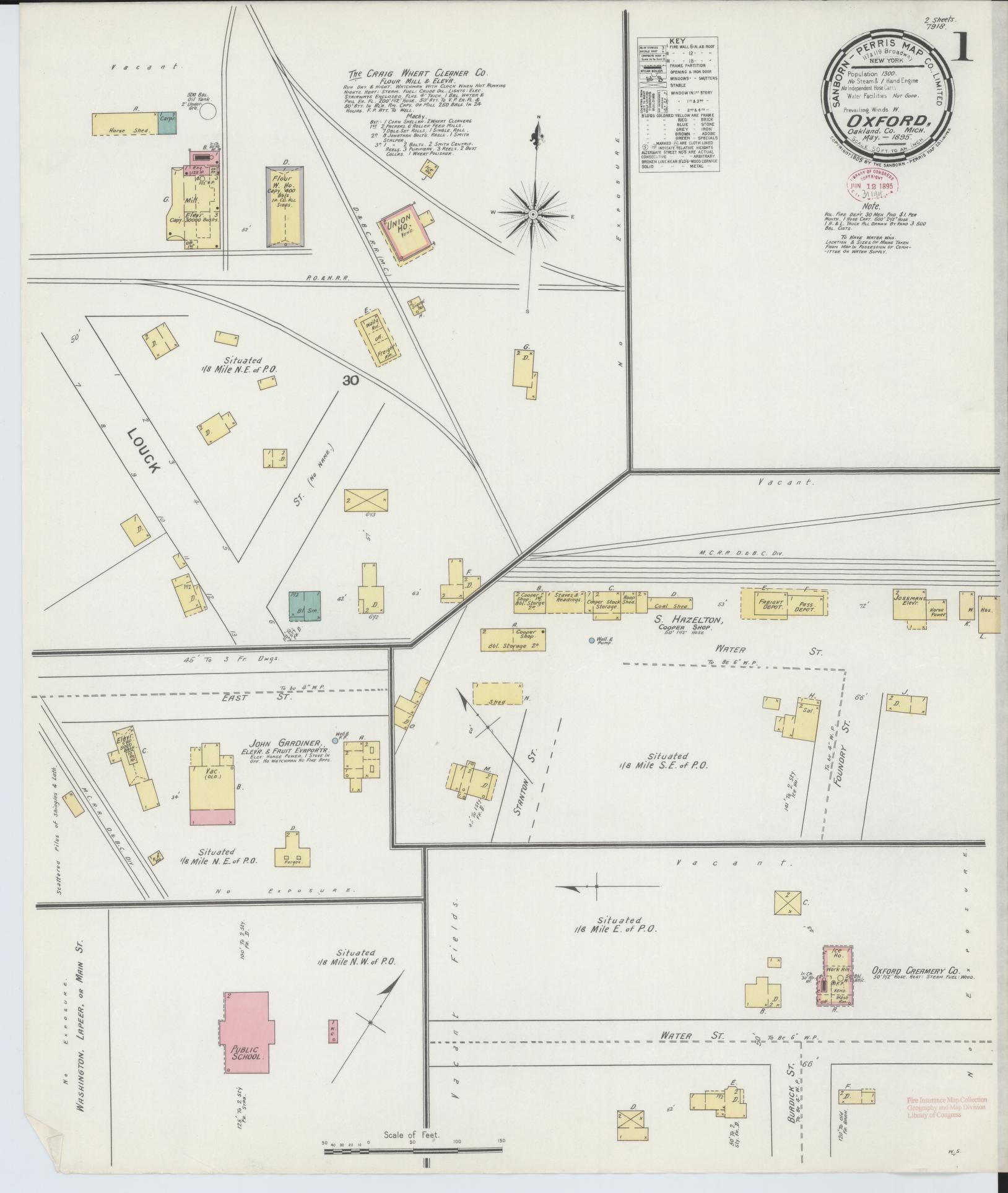 Sanborn Fire Insurance Map from Oxford, Oakland County, Michigan (1895), Sheet #0001 - Complete Map Set gallery image, historic Sanborn map, vintage wall art, Michigan Michigan