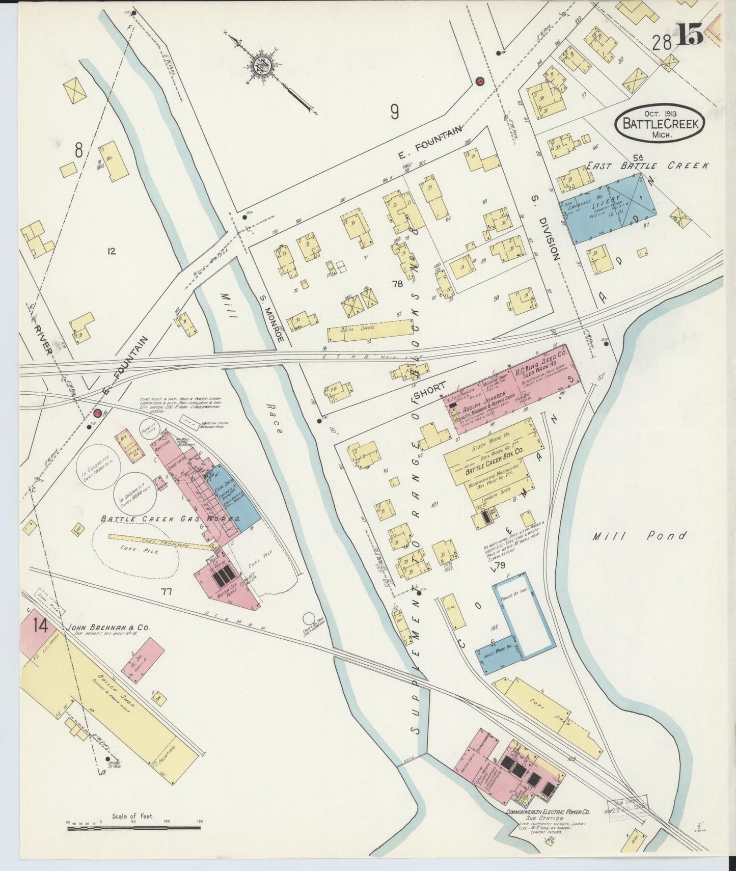 Sanborn Fire Insurance Map from Battle Creek, Calhoun County, Michigan (1913), Sheet #0015 - Historic Sanborn Fire Insurance Map Print, vintage old map wall art, antique decor, genealogy gift, Michigan Michigan map