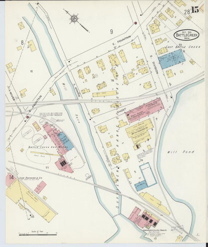 Sanborn Fire Insurance Map from Battle Creek, Calhoun County, Michigan (1913), Sheet #0015 - Historic Sanborn Fire Insurance Map Print, vintage old map wall art, antique decor, genealogy gift, Michigan Michigan map