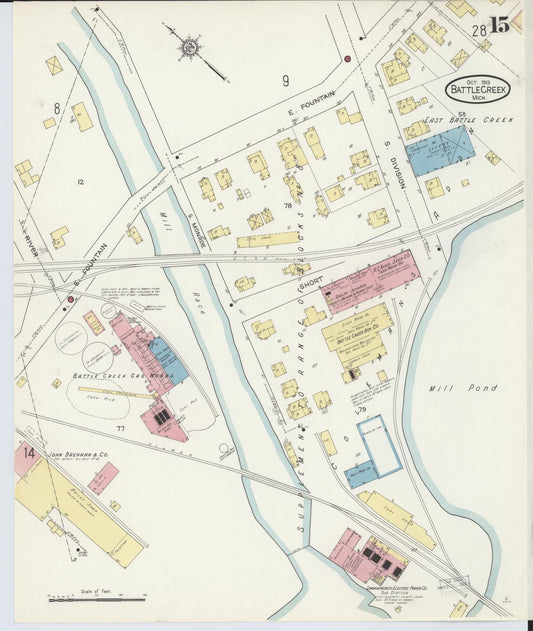 Sanborn Fire Insurance Map from Battle Creek, Calhoun County, Michigan (1913), Sheet #0015 - Historic Sanborn Fire Insurance Map Print, vintage old map wall art, antique decor, genealogy gift, Michigan Michigan map