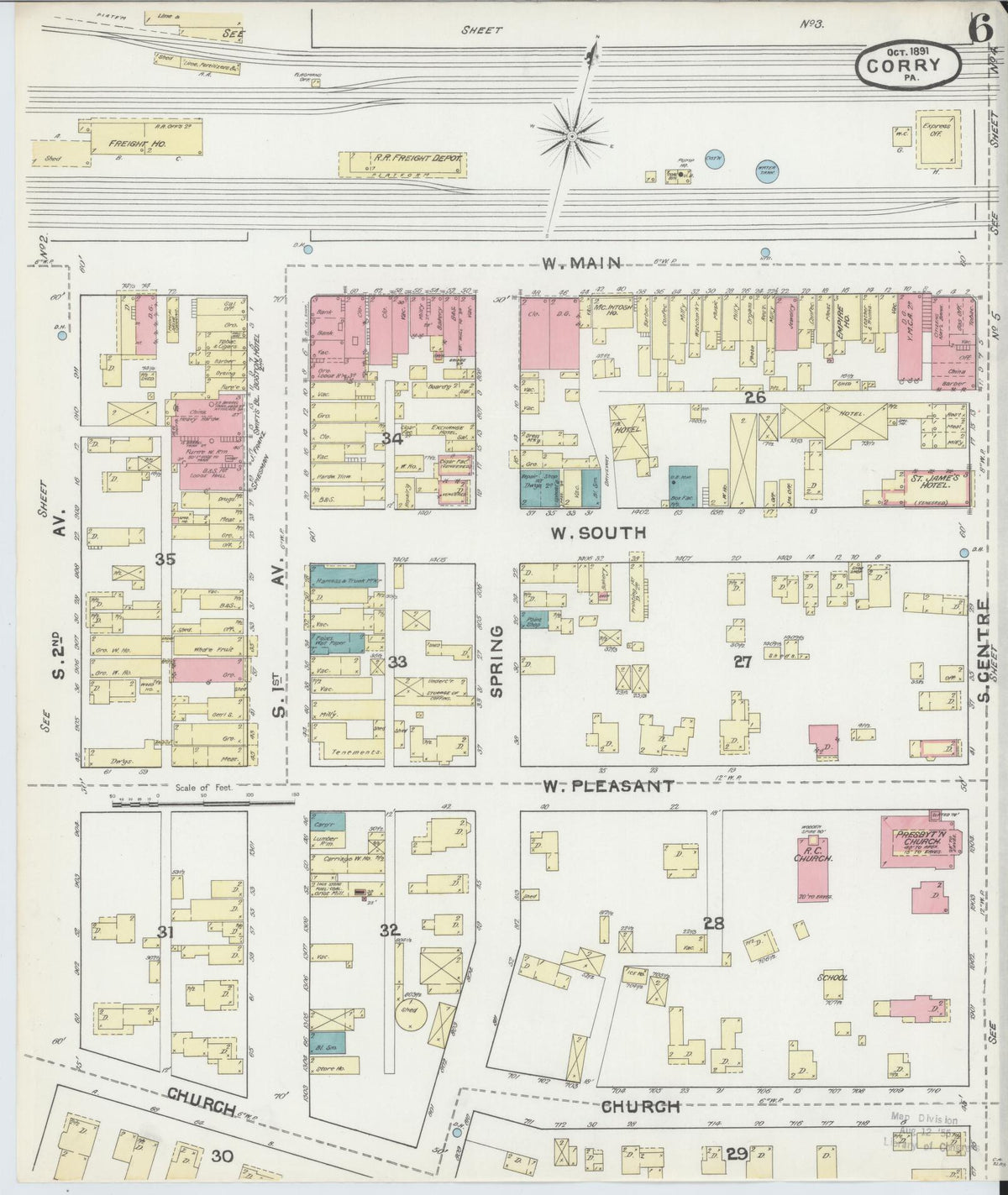 Sanborn Fire Insurance Map from Corry, Erie County, Pennsylvania (1891), Sheet #0006 - Complete Map Set gallery image, historic Sanborn map, vintage wall art, Pennsylvania Pennsylvania