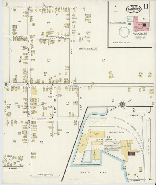 Sanborn Fire Insurance Map from Washington, Beaufort County, North Carolina (1916), Sheet #0011 - Historic Sanborn Fire Insurance Map Print, vintage old map wall art, antique decor, genealogy gift, Washington Washington map
