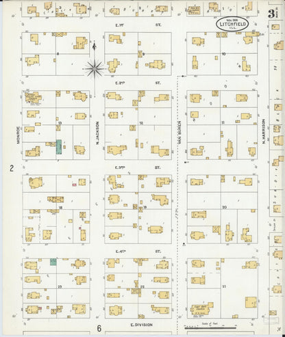 Sanborn Fire Insurance Map from Litchfield, Montgomery County, Illinois (1905), Sheet #0003 - Complete Map Set gallery image, historic Sanborn map, vintage wall art, Illinois Illinois