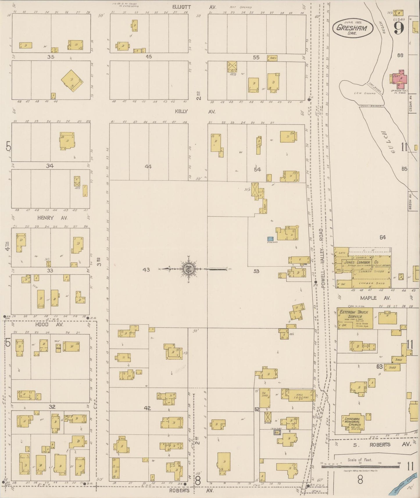 Sanborn Fire Insurance Map from Gresham, Multnomah County, Oregon (1922), Sheet #0009 - Complete Map Set gallery image, historic Sanborn map, vintage wall art, Oregon Oregon