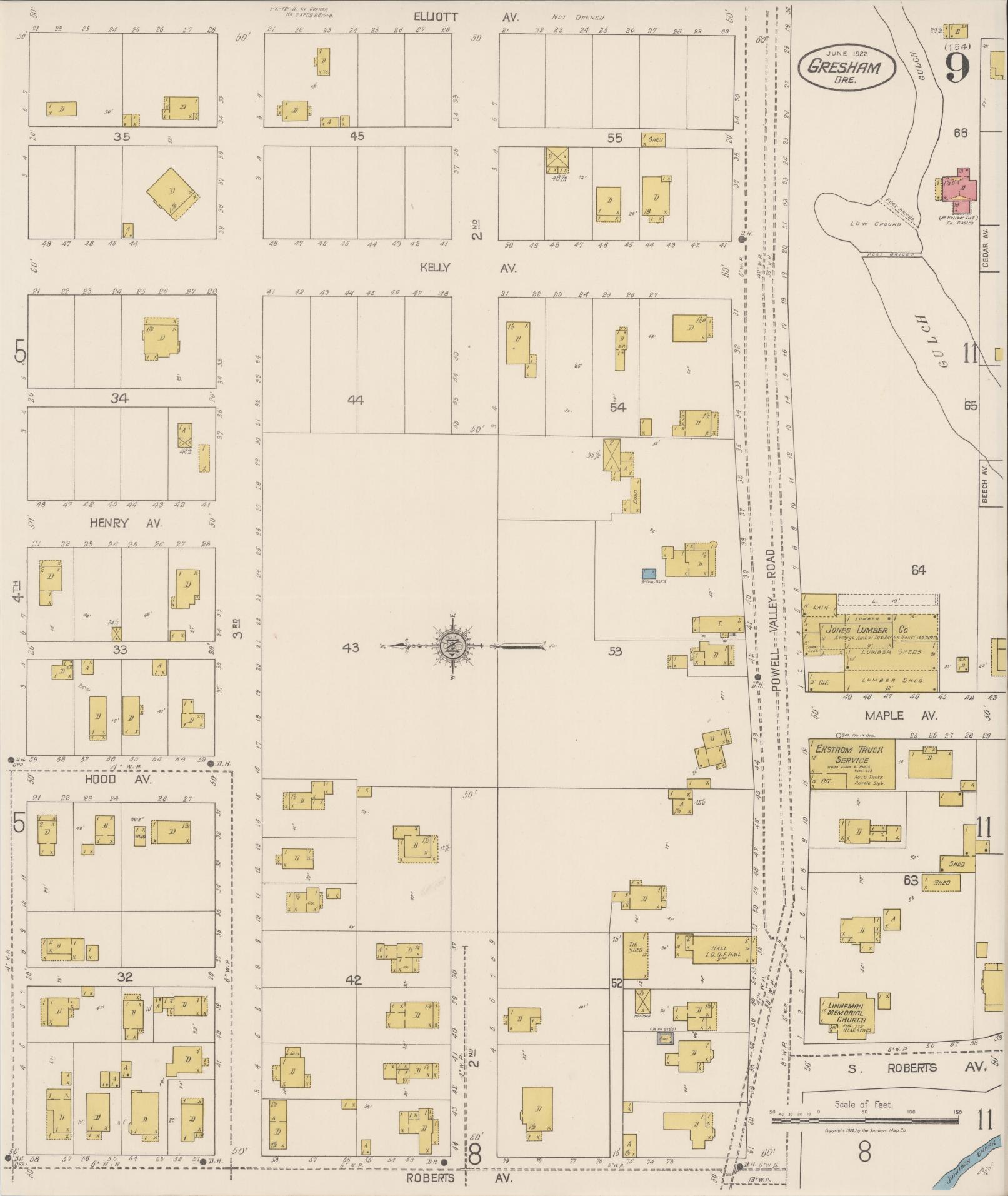 Sanborn Fire Insurance Map from Gresham, Multnomah County, Oregon (1922), Sheet #0009 - Complete Map Set gallery image, historic Sanborn map, vintage wall art, Oregon Oregon