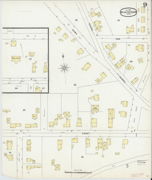 Sanborn Fire Insurance Map from Winchendon, Worcester County, Massachusetts (1896), Sheet #0009 - Historic Sanborn Fire Insurance Map Print, vintage old map wall art, antique decor, genealogy gift, Massachusetts Massachusetts map