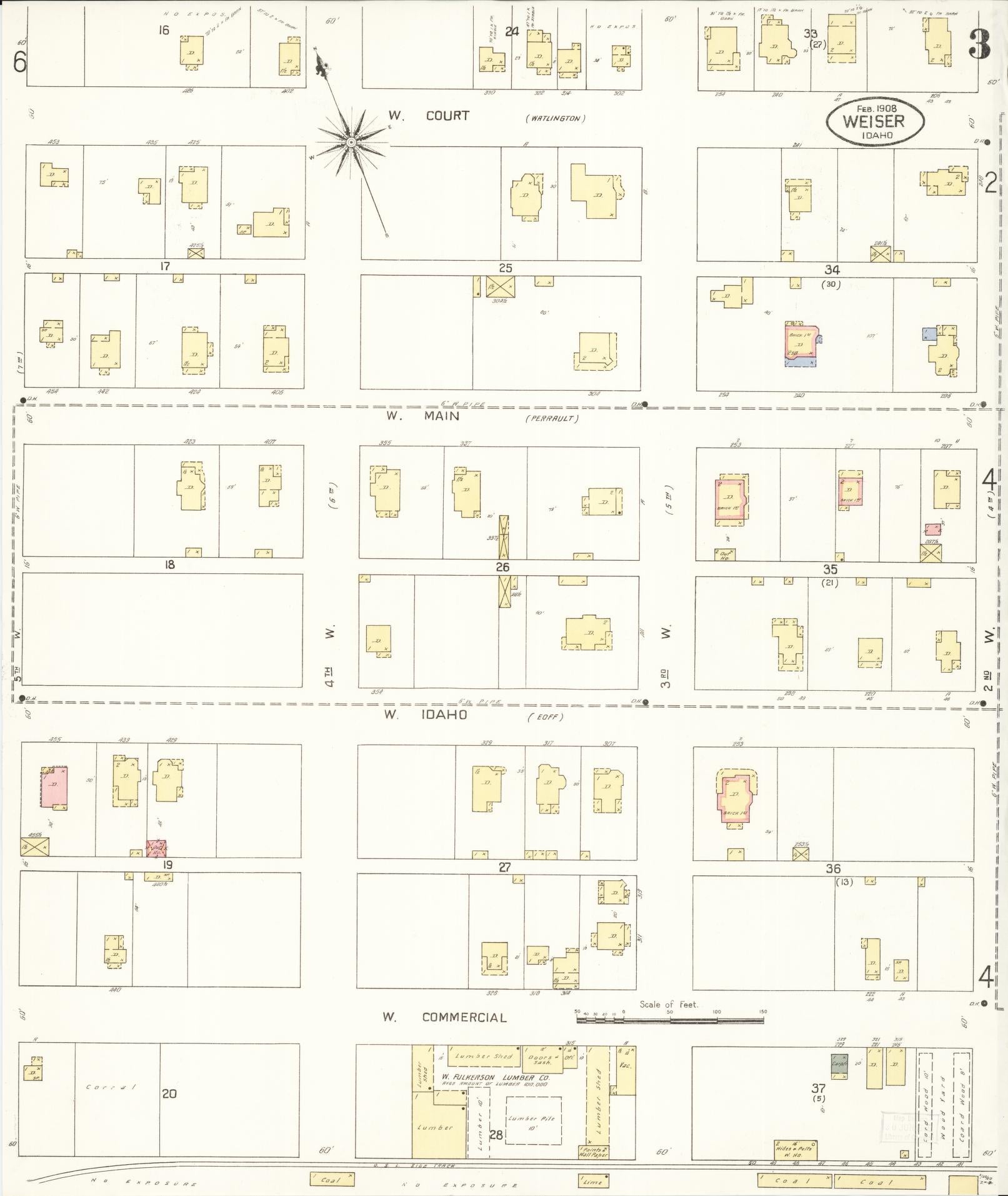 Sanborn Fire Insurance Map from Weiser, Washington County, Idaho (1908), Sheet #0003 - Historic Sanborn Fire Insurance Map Print, vintage old map wall art, antique decor, genealogy gift, Idaho Idaho map
