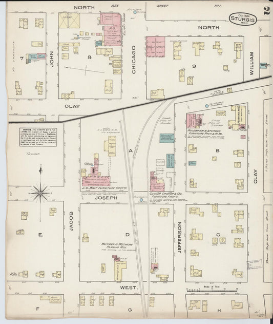 Sanborn Fire Insurance Map from Sturgis, Saint Joseph County, Michigan (1884), Sheet #0002 - Historic Sanborn Fire Insurance Map Print, vintage old map wall art, antique decor, genealogy gift, Michigan Michigan map