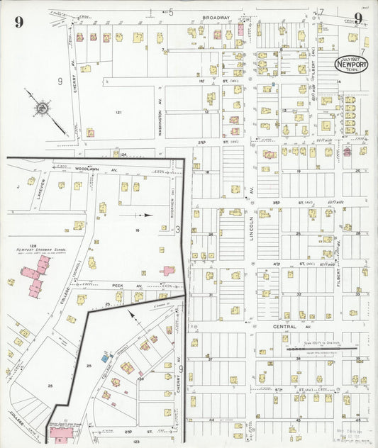 Sanborn Fire Insurance Map from Newport, Cocke County, Tennessee (1927), Sheet #0009 - Historic Sanborn Fire Insurance Map Print, vintage old map wall art, antique decor, genealogy gift, Tennessee Tennessee map