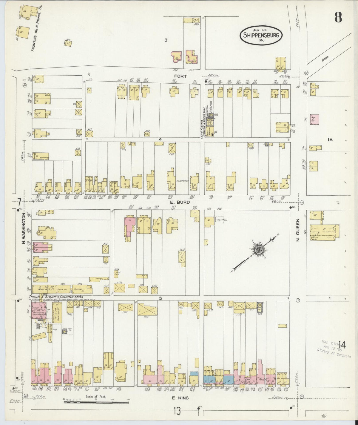 Sanborn Fire Insurance Map from Shippensburg, Cumberland And Franklin Counties, Pennsylvania (1910), Sheet #0008 - Historic Sanborn Fire Insurance Map Print, vintage old map wall art, antique decor, genealogy gift, Counties Pennsylvania map