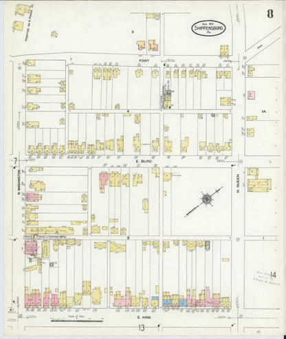 Sanborn Fire Insurance Map from Shippensburg, Cumberland And Franklin Counties, Pennsylvania (1910), Sheet #0008 - Historic Sanborn Fire Insurance Map Print, vintage old map wall art, antique decor, genealogy gift, Counties Pennsylvania map