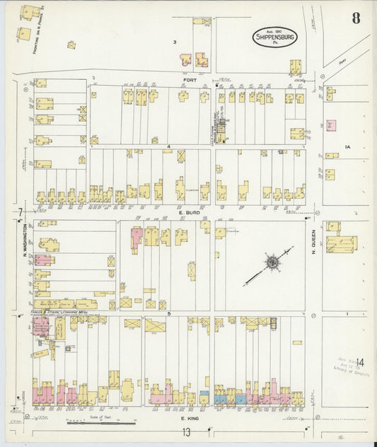 Sanborn Fire Insurance Map from Shippensburg, Cumberland And Franklin Counties, Pennsylvania (1910), Sheet #0008 - Historic Sanborn Fire Insurance Map Print, vintage old map wall art, antique decor, genealogy gift, Counties Pennsylvania map