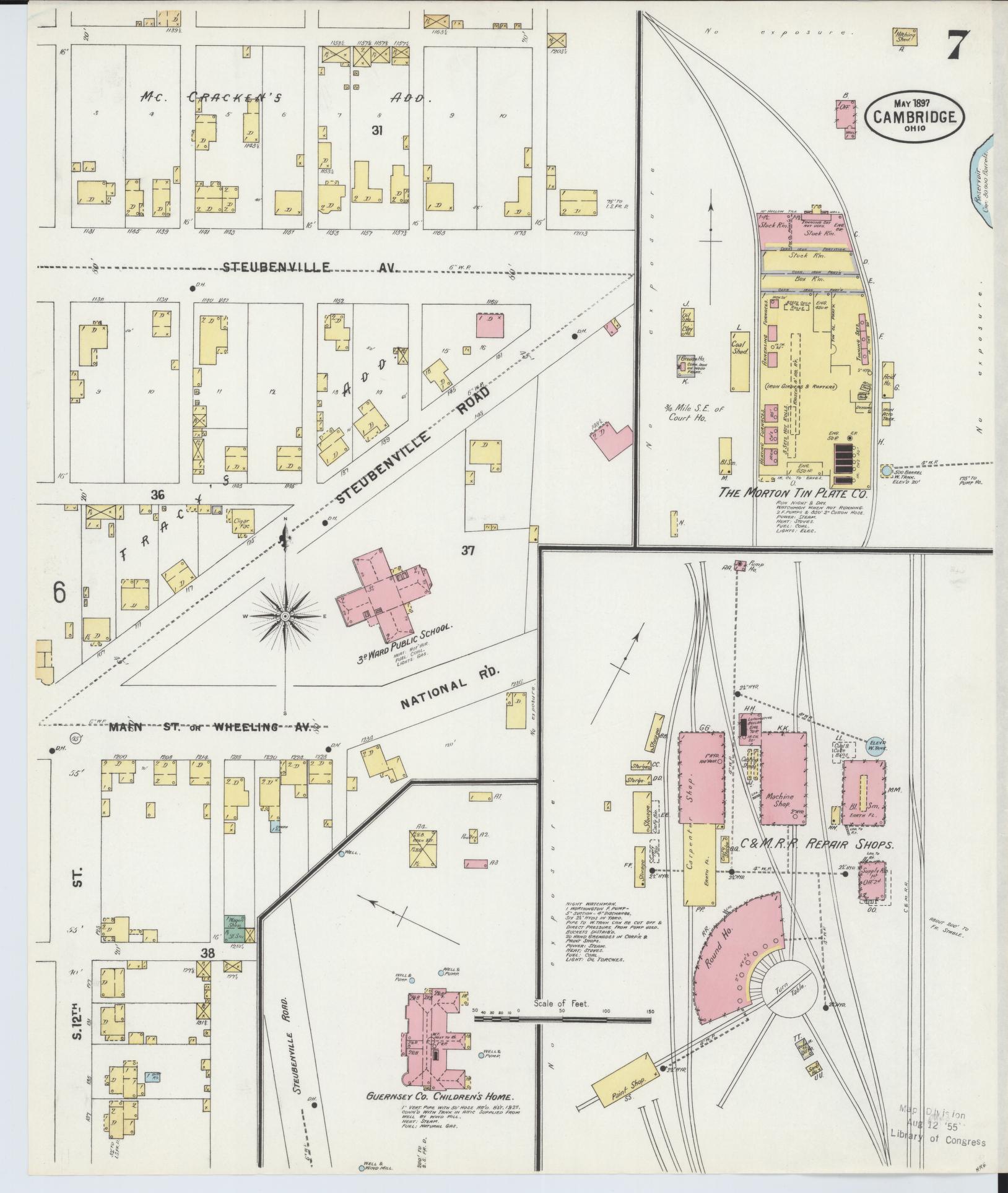 Sanborn Fire Insurance Map from Cambridge, Guernsey County, Ohio (1897), Sheet #0007 - Historic Sanborn Fire Insurance Map Print, vintage old map wall art, antique decor, genealogy gift, Ohio Ohio map