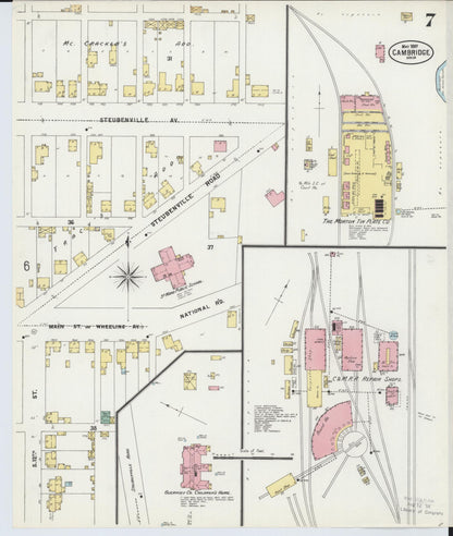 Sanborn Fire Insurance Map from Cambridge, Guernsey County, Ohio (1897), Sheet #0007 - Historic Sanborn Fire Insurance Map Print, vintage old map wall art, antique decor, genealogy gift, Ohio Ohio map