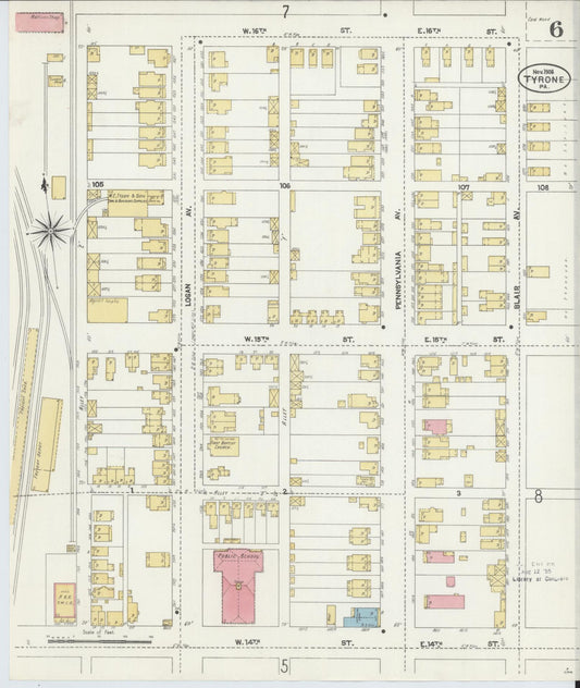 Sanborn Fire Insurance Map from Tyrone, Blair County, Pennsylvania (1906), Sheet #0006 - Historic Sanborn Fire Insurance Map Print, vintage old map wall art, antique decor, genealogy gift, Pennsylvania Pennsylvania map
