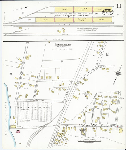 Sanborn Fire Insurance Map from Newport, Orleans County, Vermont (1919), Sheet #0011 - Historic Sanborn Fire Insurance Map Print, vintage old map wall art, antique decor, genealogy gift, Vermont Vermont map