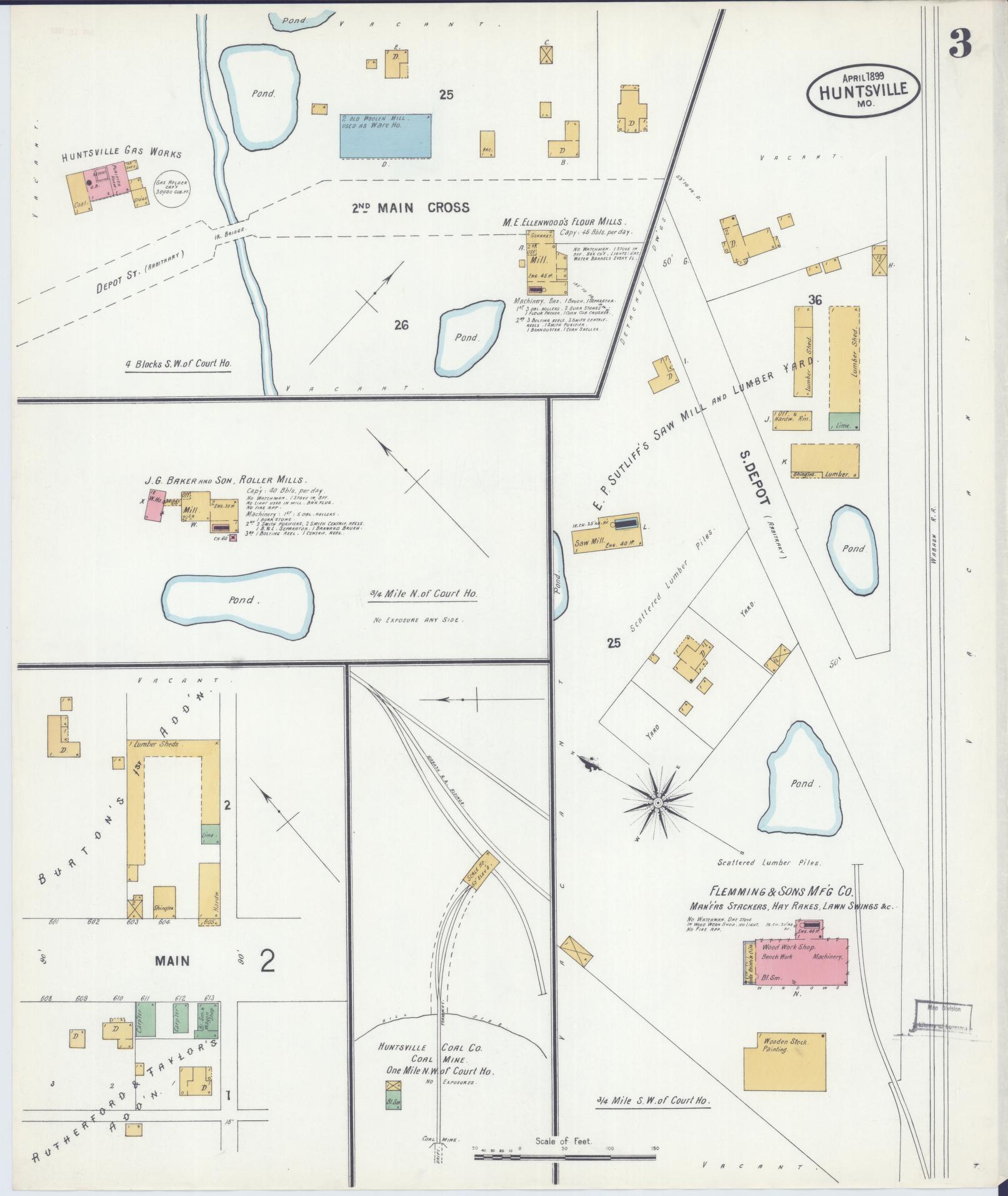 Sanborn Fire Insurance Map from Huntsville, Randolph County, Missouri (1899), Sheet #0003 - Historic Sanborn Fire Insurance Map Print, vintage old map wall art, antique decor, genealogy gift, Missouri Missouri map