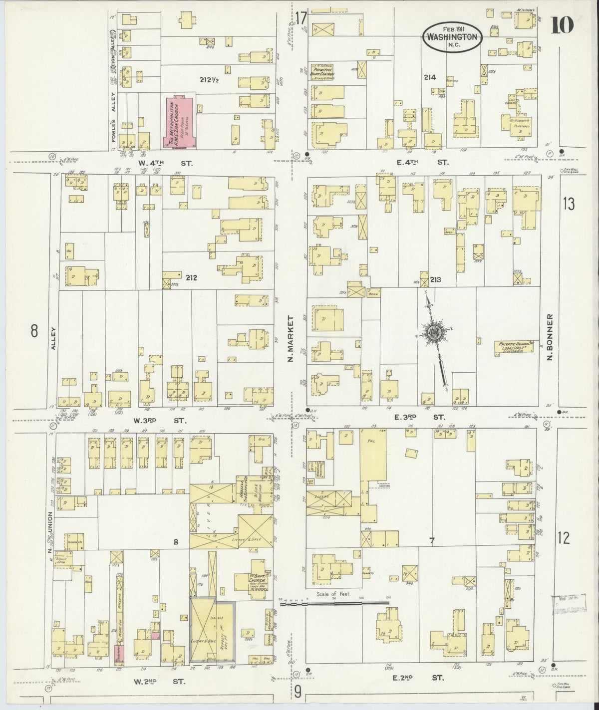Sanborn Fire Insurance Map from Washington, Beaufort County, North Carolina (1911), Sheet #0010 - Complete Map Set gallery image, historic Sanborn map, vintage wall art, Washington Washington