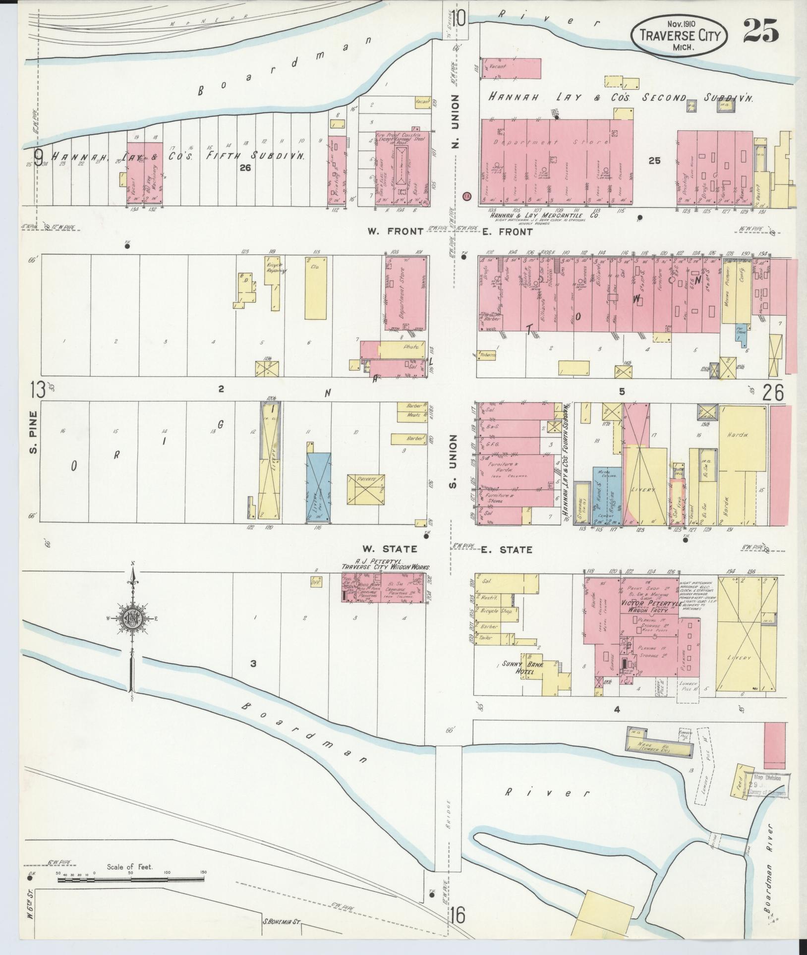 Sanborn Fire Insurance Map from Traverse City, Grand Traverse County, Michigan (1910), Sheet #0025 - Complete Map Set gallery image, historic Sanborn map, vintage wall art, Michigan Michigan