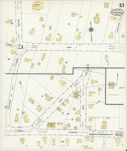 Sanborn Fire Insurance Map from Hingham, Plymouth County, Massachusetts (1911), Sheet #0013 - Historic Sanborn Fire Insurance Map Print, vintage old map wall art, antique decor, genealogy gift, Massachusetts Massachusetts map
