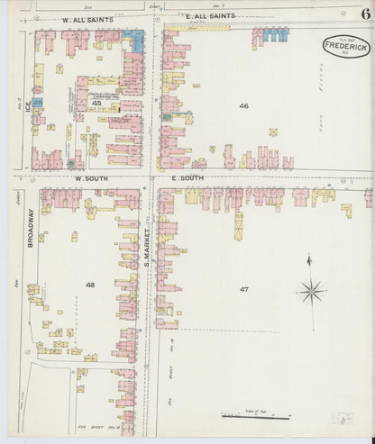 Sanborn Fire Insurance Map from Frederick, Frederick County, Maryland (1887), Sheet #0006 - Complete Map Set gallery image, historic Sanborn map, vintage wall art, Maryland Maryland