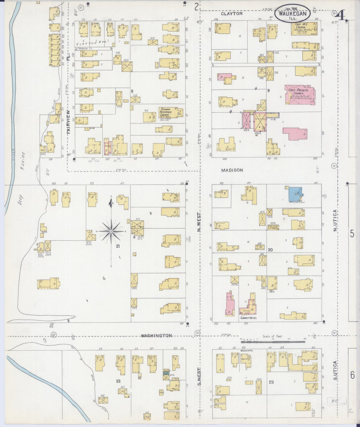 Sanborn Fire Insurance Map from Waukegan, Lake County, Illinois (1906), Sheet #0004 - Complete Map Set gallery image, historic Sanborn map, vintage wall art, Illinois Illinois