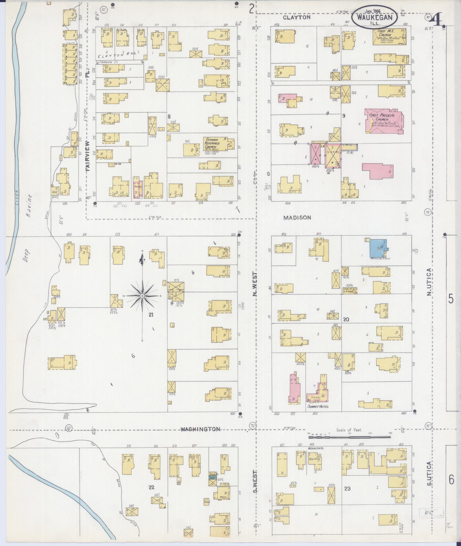 Sanborn Fire Insurance Map from Waukegan, Lake County, Illinois (1906), Sheet #0004 - Complete Map Set gallery image, historic Sanborn map, vintage wall art, Illinois Illinois