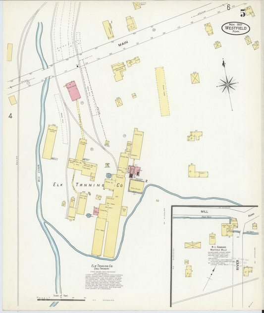 Sanborn Fire Insurance Map from Westfield, Tioga County, Pennsylvania (1907), Sheet #0005 - Historic Sanborn Fire Insurance Map Print, vintage old map wall art, antique decor, genealogy gift, Pennsylvania Pennsylvania map