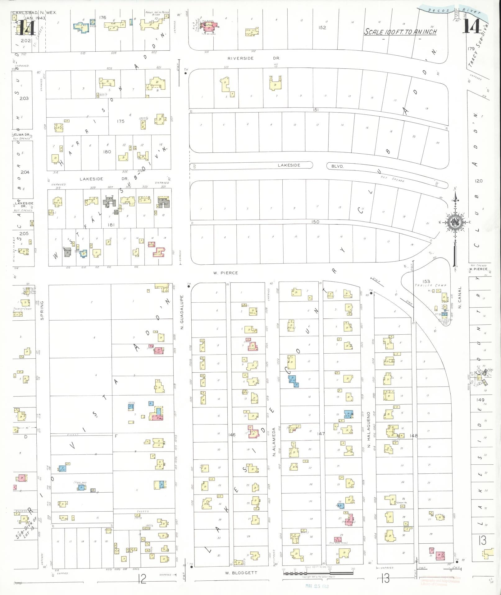 Sanborn Fire Insurance Map from Carlsbad, Eddy County, New Mexico (1943), Sheet #0014 - Complete Map Set gallery image, historic Sanborn map, vintage wall art, New Mexico New Mexico