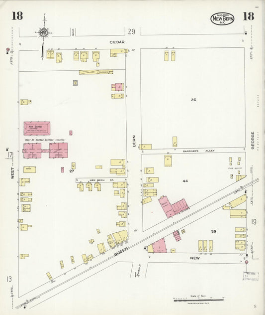 Sanborn Fire Insurance Map from New Bern, Craven County, North Carolina (1924), Sheet #0018 - Historic Sanborn Fire Insurance Map Print, vintage old map wall art, antique decor, genealogy gift, North Carolina North Carolina map