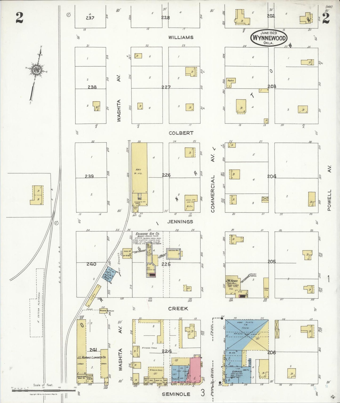 Sanborn Fire Insurance Map from Wynnewood, Garvin County, Oklahoma (1923), Sheet #0002 - Historic Sanborn Fire Insurance Map Print, vintage old map wall art, antique decor, genealogy gift, Oklahoma Oklahoma map